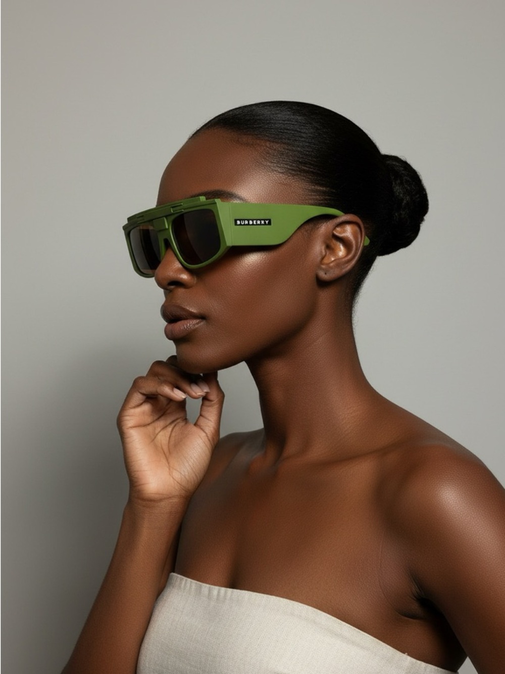 Burberry Lime Green Oversized Rectangular Sunglasses